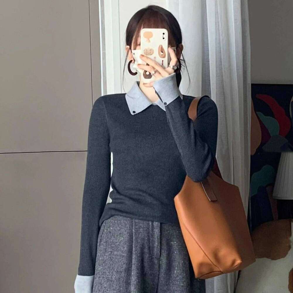 Women Sweater Polo Collar Warm Autumn Winter Bottoming Shirts Korean Fasion Kitted Pullovers Long Sleeve Slim Fit Undershirts 26W0224