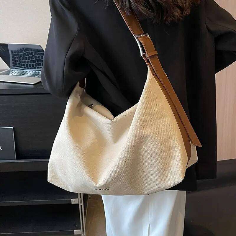 Canvas Tote Bags with Zipper Female Large Capacity Shoulder Bag Womens Durable Fabric Handbag Z260224