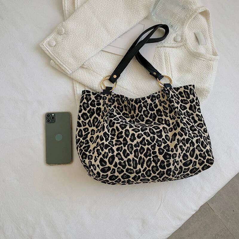 New Fashion Tote Shopping and Travel Canvas Women Popular Handbags Large Capacity Leopard Shoulder Bags Z260224
