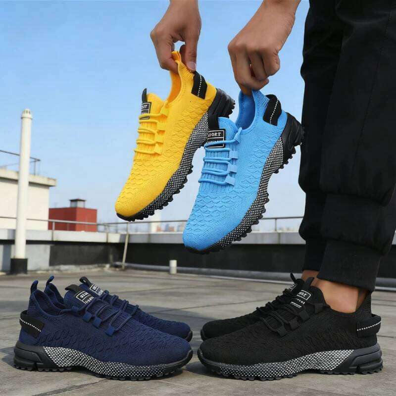 Modern Men's Sneakers Breathable Mesh Knit Running Shoe Material Shock-Absorbing Sole Comfortable Casual Flace Up Shoes for Men