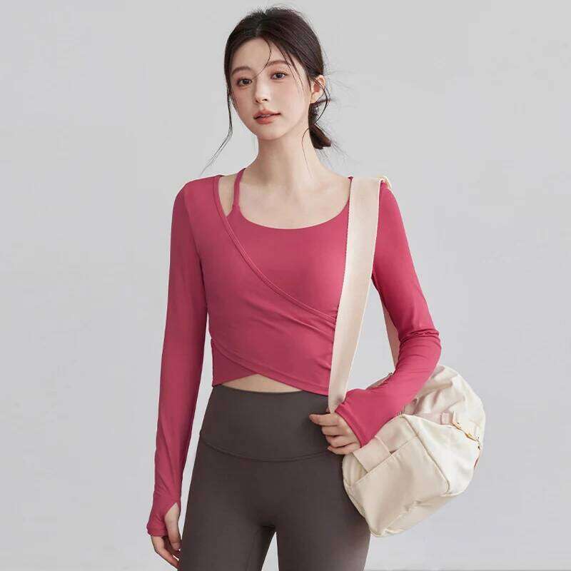 Yoga Clothes Fake Two-piece Slimming Tops with Chest Pads Professional Pilates Training Fitness Long Sleeves for Women 26Y0224