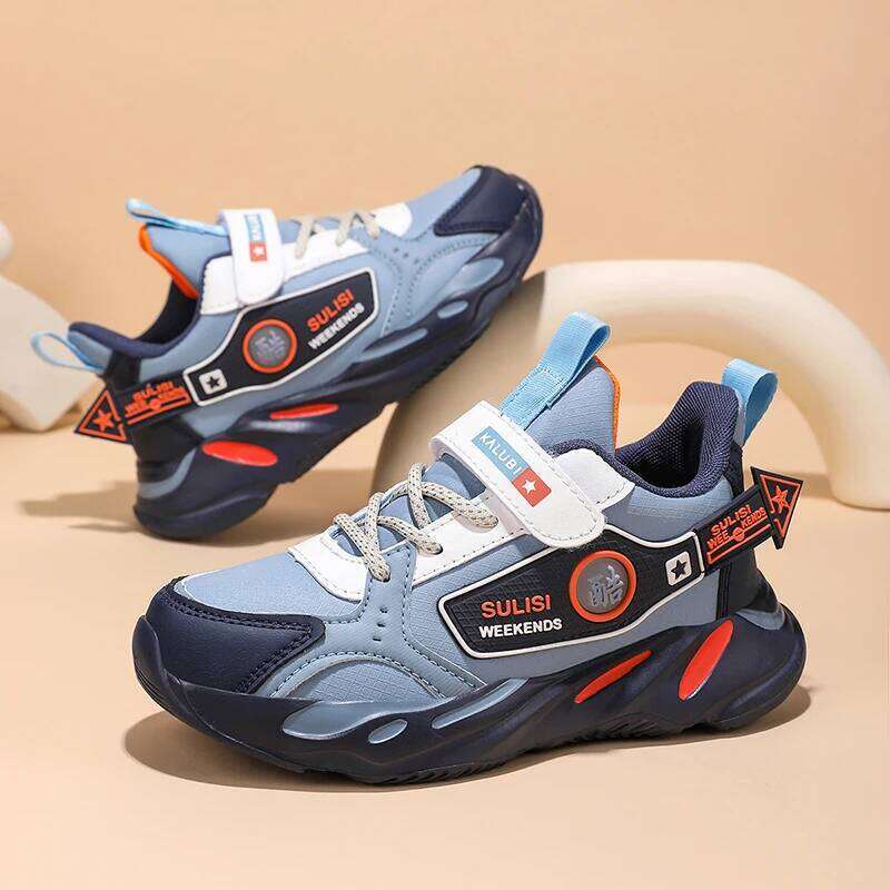 Kids Fashion Sneakers Boys Girls Sport Shoes Autumn Anti Slip Trainers with Velcro Strap Children Leather Sneaker for Daily Wear 26W0224