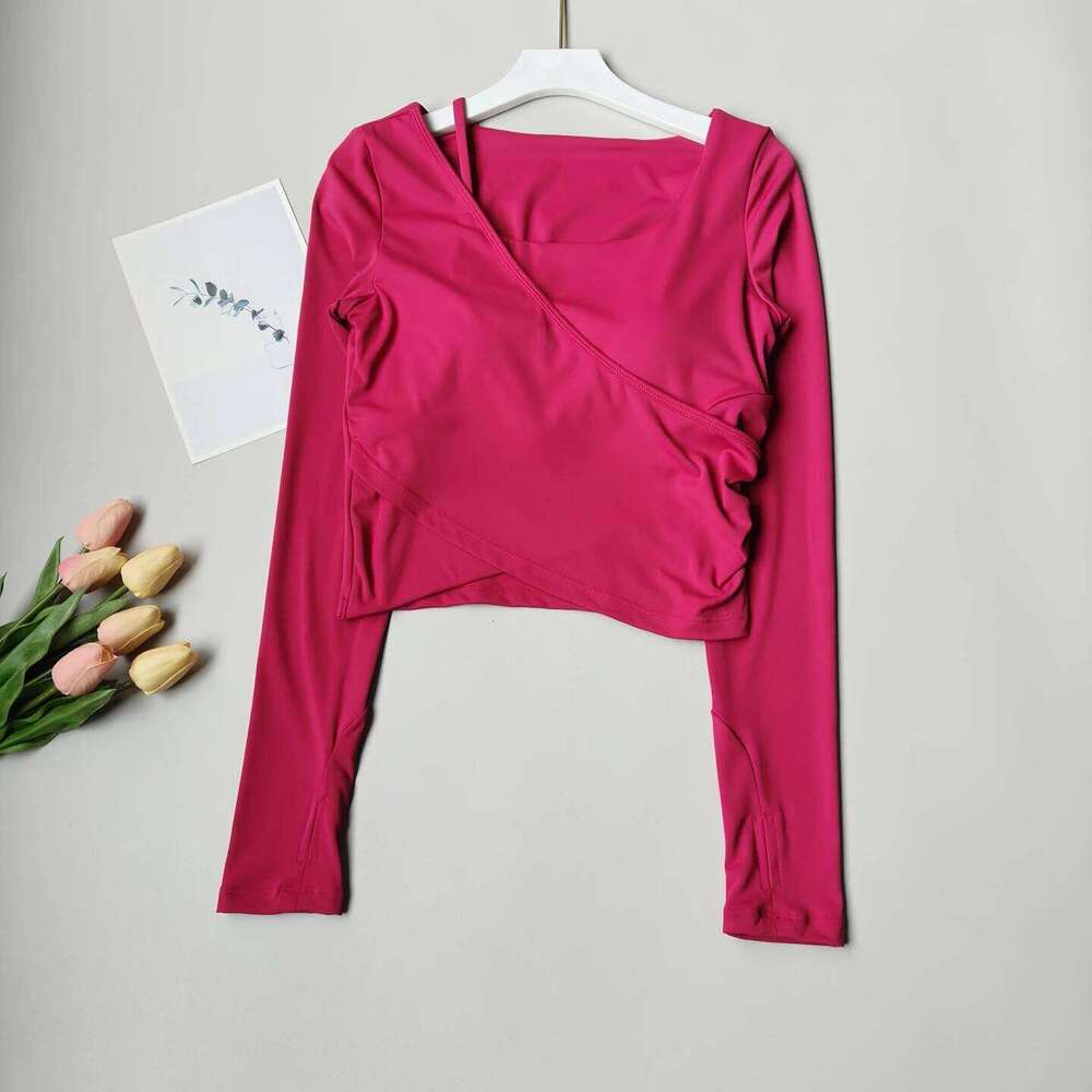 Women's Slimming 2-in-1 Yoga Shirt Top with Padded Professional Pilates Wearing Fitness Training Long Sleeve Gym Clothing 26Y0224