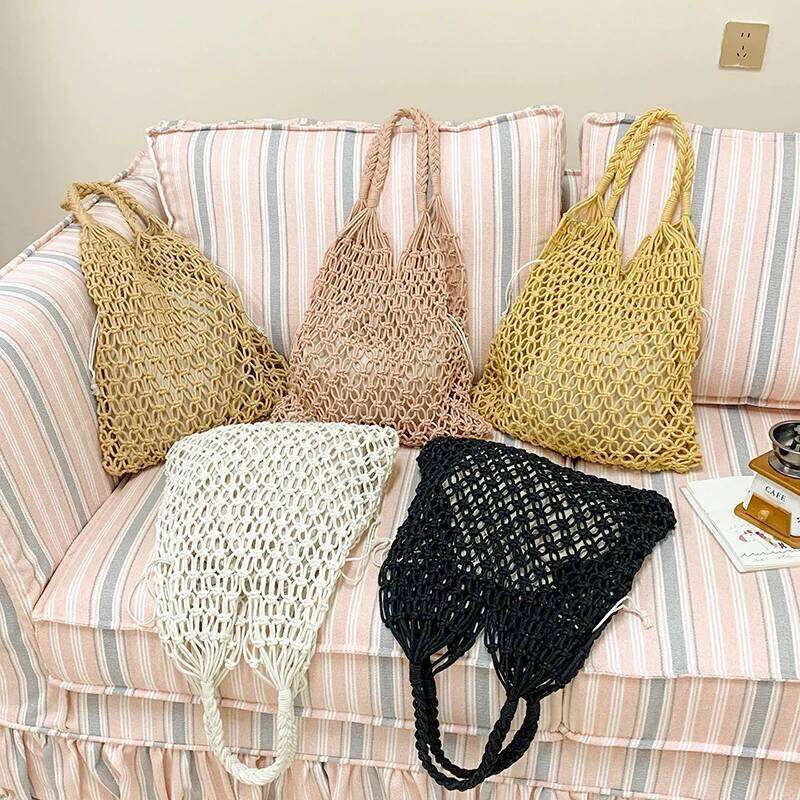 Large Summer Handmade Knitted Boho Shoulder Bag Woven Tote Beach Hollow out Women's Stylish Shopping Handbag Carrier Z260224