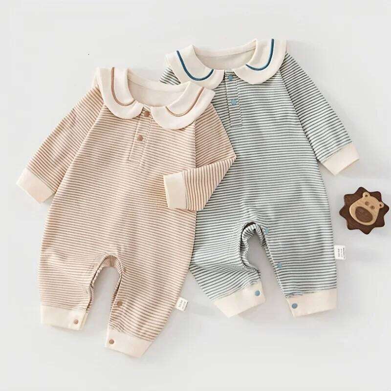 2026 Spring Cotton Newborn Jumpsuit Baby Bodysuits and One-pieces 0-24M Boys Girls Sailor Collar Stripe Boneless Soft Romper 26H0223