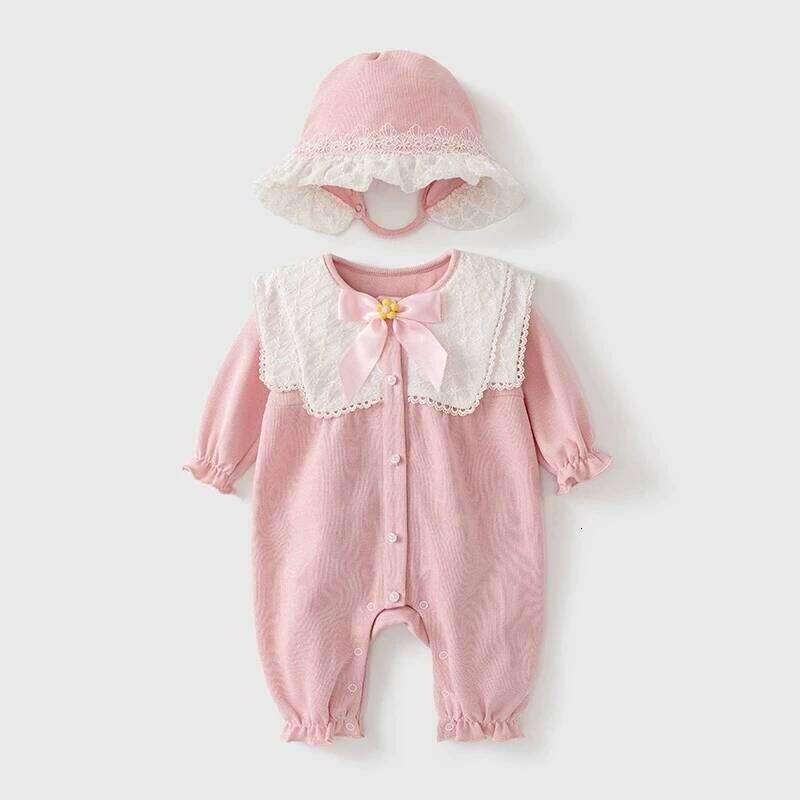 2Piece Sets Spring Autumn Girls Jumpsuits Cute Doll Collar Bow Princess Rompers Baby Boutique Clothing Newborn Photography BC476 26H0224