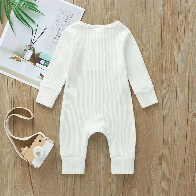 0-24months unisex Baby Button Romper Solid Color Knit Spring Autumn Jumpsuit 26H0224
