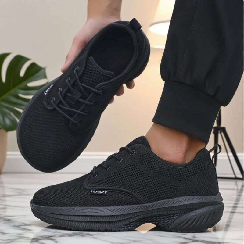 Men's Knitted Writing Comfortable Breathable Fit Platform Outdoor Walking Four Seasons Versatile Soft Bottom Hiking Shoes