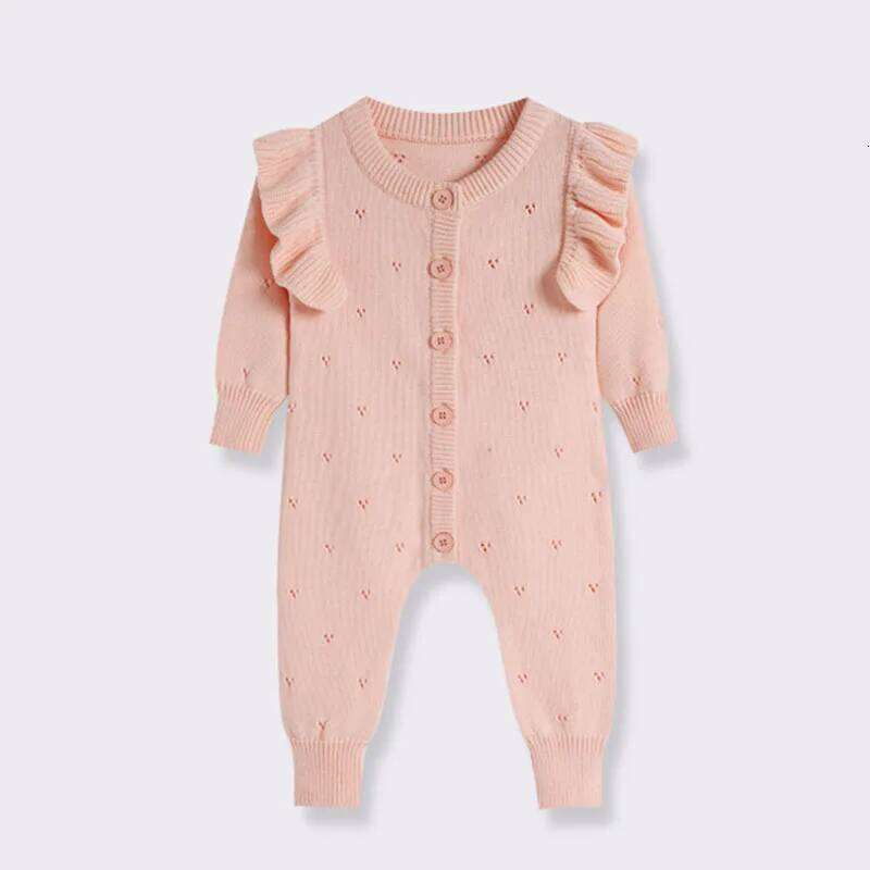 New Autumn 0-24M Clothing Infant Girls Jumpsuit Long Sleeved Solid Color Knitted Toddler Baby Girl Romper 26Y0224