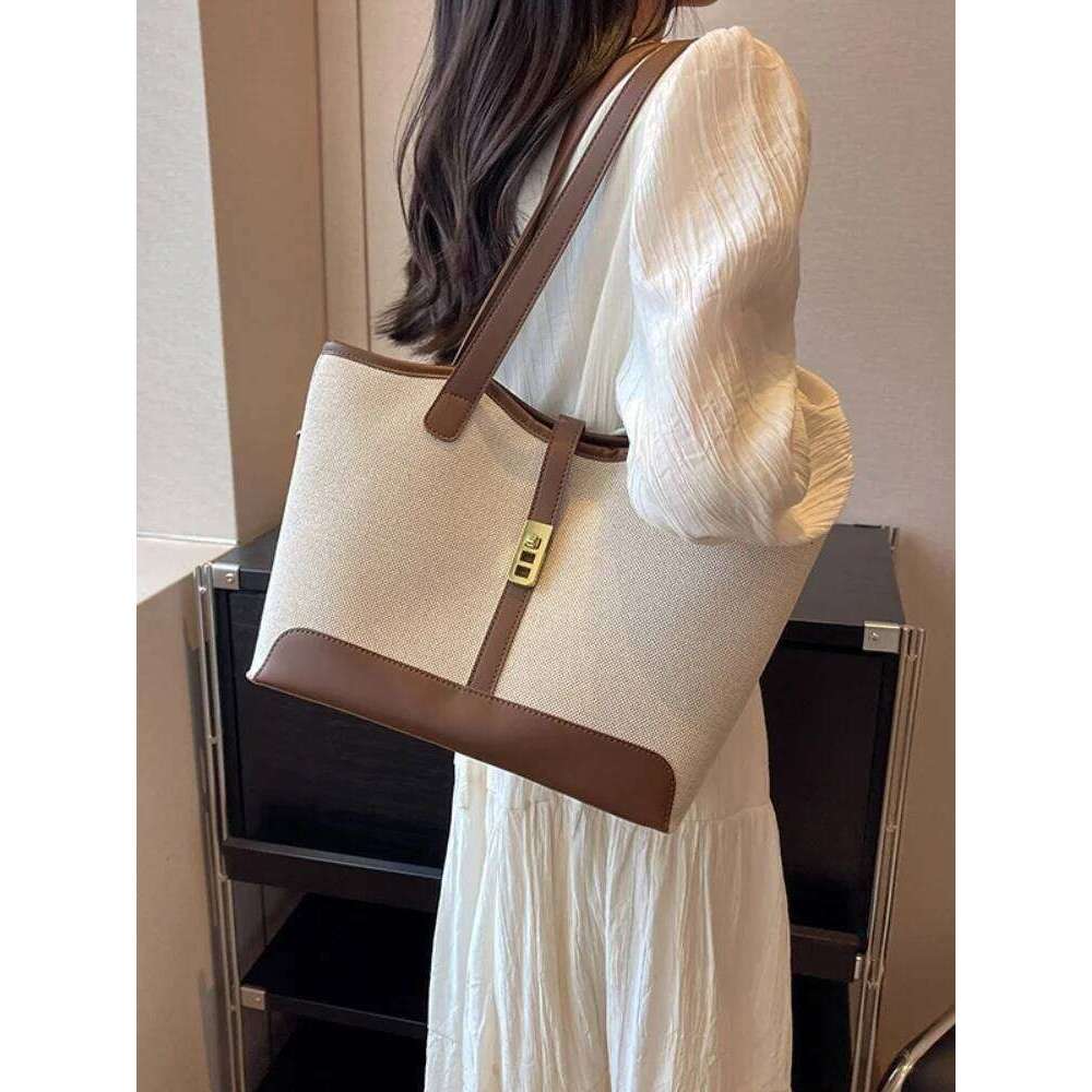 Women canvas fashion large capacity tote popular women simple commuting with one-shoulder bag Z260224