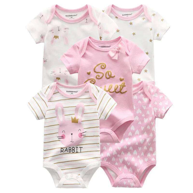 Kiddiezoom 5 Pcs/Lot Four Seasons Fashion Short Sleeve Baby Boy Girl Bodysuits Soft 100%Cotton Newborn Clothes 26Y0224