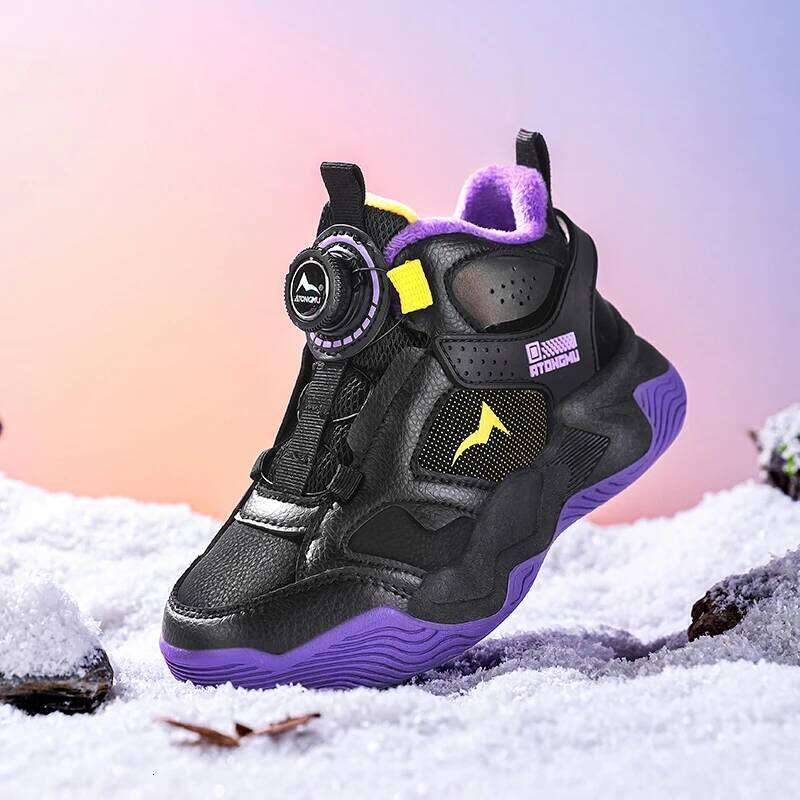 Black Kids Basketball Shoes with Quick Lace System Luxury Tenis Sport Sneakers for Boys School High Top Athletic Footwear Style 26W0224