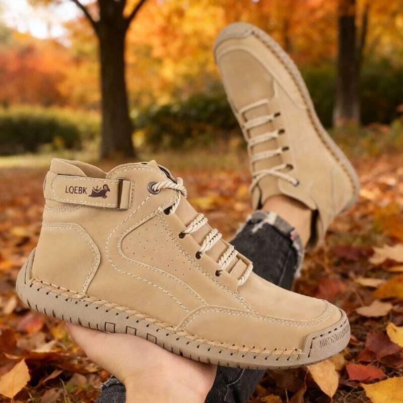 Spring /Autumn Casual Men's Shoes Handmade Leather Breathable Loafers Fashion Comforta Soft Bottom Motorcycle Boots Size 40-46