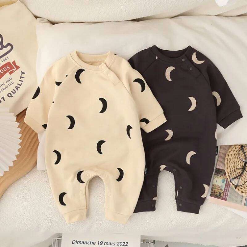 Newborn Spring Winter Fashion Moon Sun Print Suit Cotton Comfortable Soft 0-12 Boys and Girls Long Sleeved Baby Bodysuit 26H0224