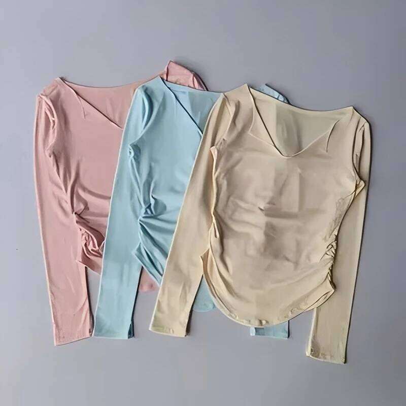 Women's Slim Fit V-Neck Long Sleeve Yoga Sports T-Shirt High-End Fitness Top for Autumn Winter Exercise Running Gym 26Y0224