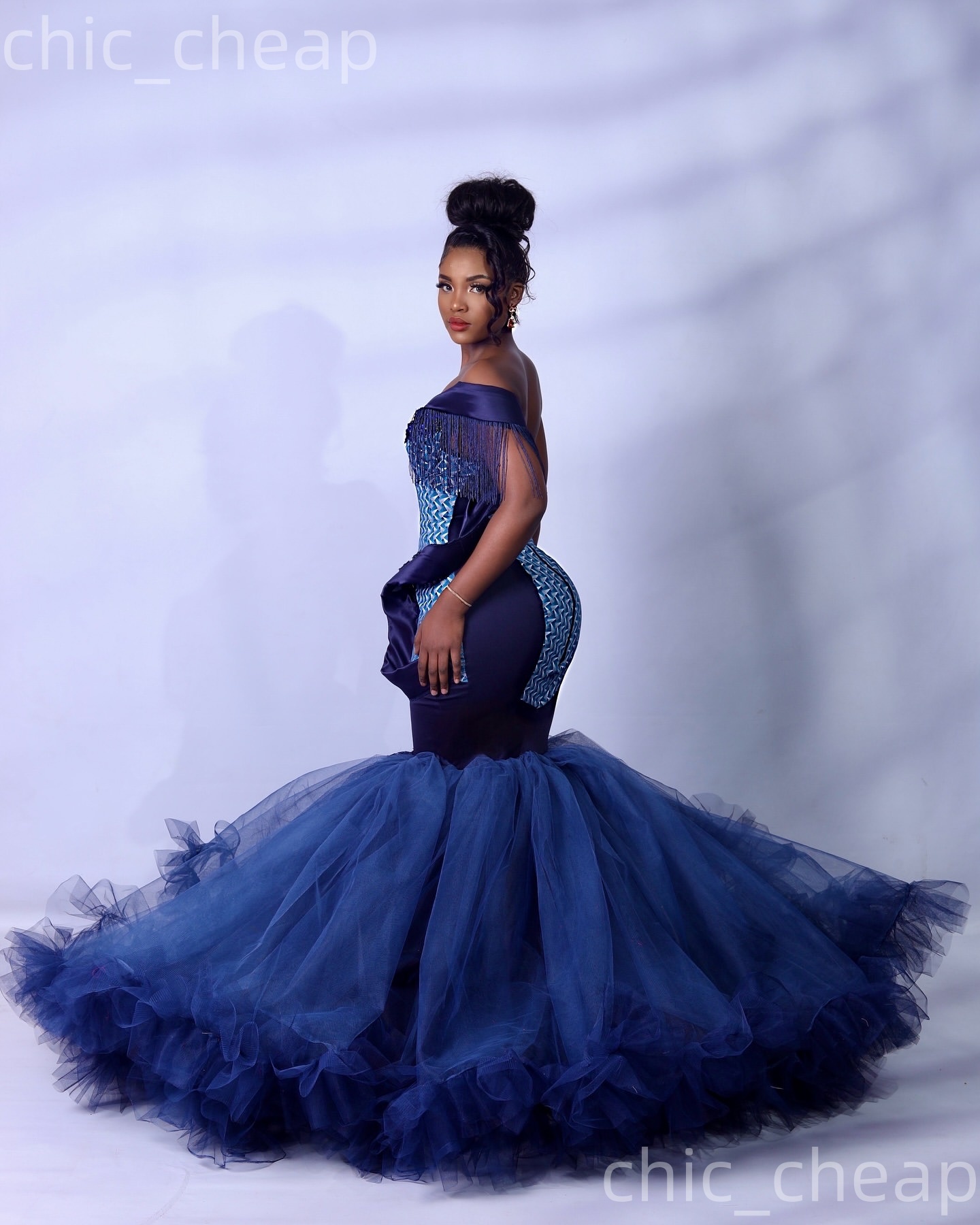 Aso Ebi Navy Blue Mermaid Prom Dresses 2026 Flowers Printed Sweetheart Evening Formal Party Second Birthday Engagement Gowns Dress For Special Occasio