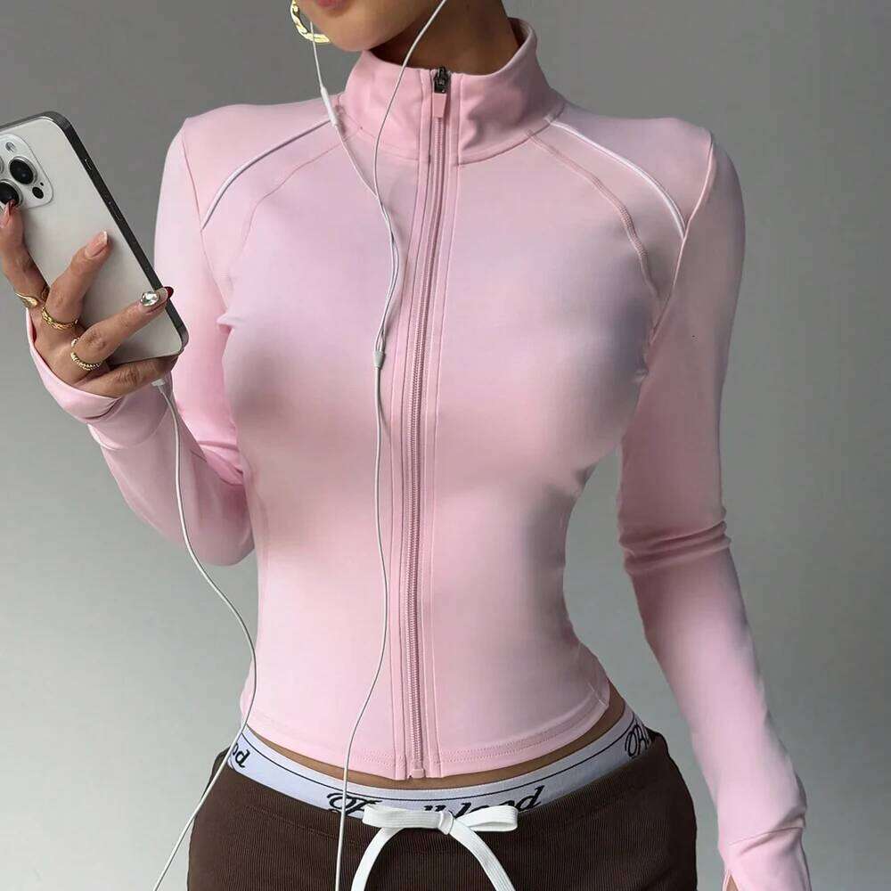 Long Sleeve Sports Zip Fitness Yoga Shirt Seamless Gym Top Activewear Running Coats Workout Clothes Women 26Y0224