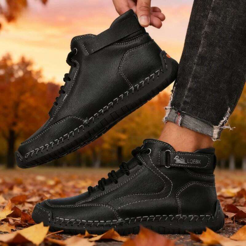 Spring /Autumn Casual Men's Shoes Handmade Leather Breathable Loafers Fashion Comforta Soft Bottom Motorcycle Boots Size 40-46