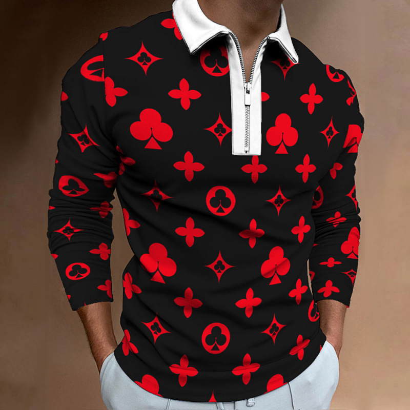 Men's T-shirt Fall & Winter Men's Casual Long Sleeve Crew Neck T-Shirt Printed Long Sleeve Polo Shirt Men