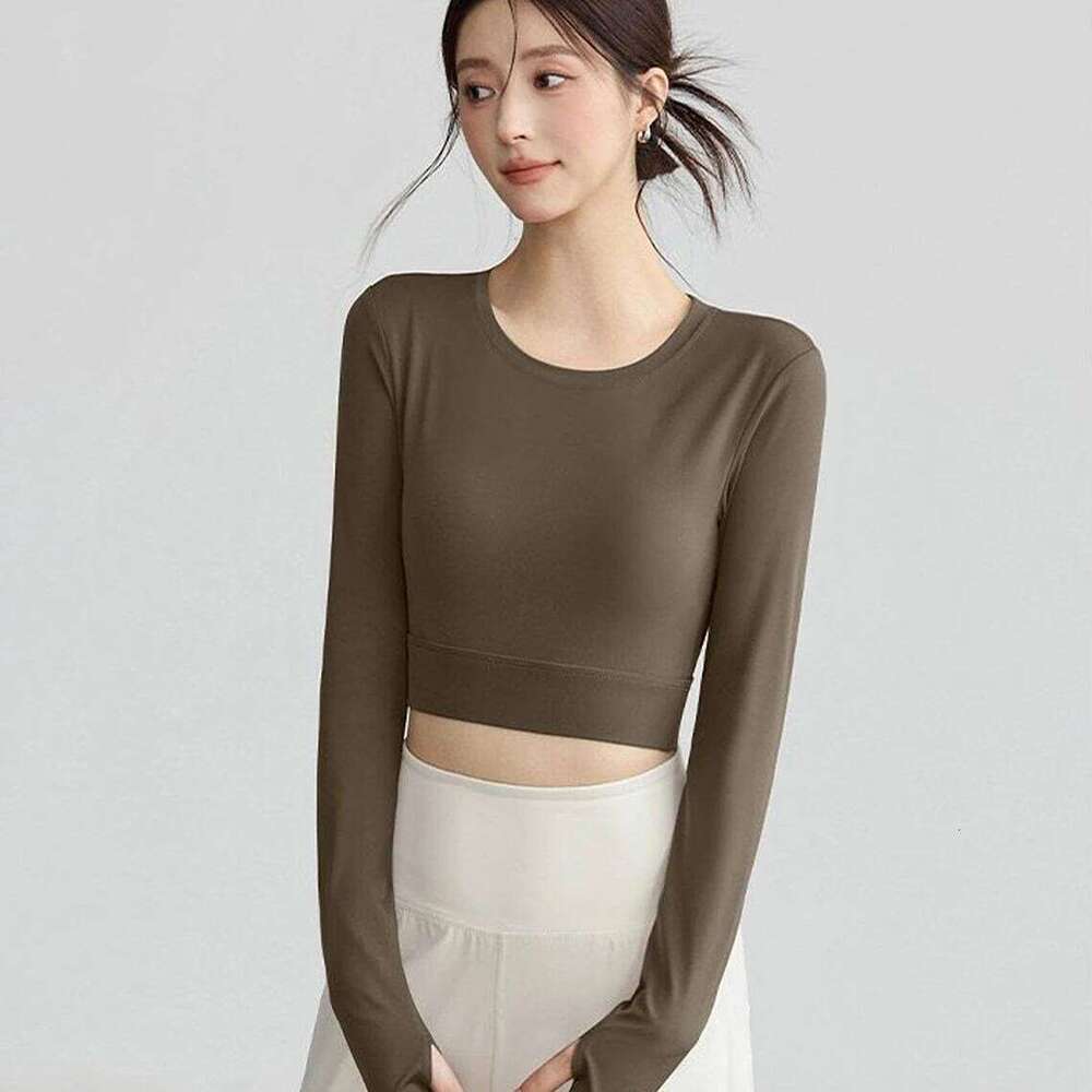 Women's Long Sleeve Yoga Shirt Sports Top with Chest Cushion Short Elegant Shawl Small Cam Pura Speed Dry for Autumn 26Y0224