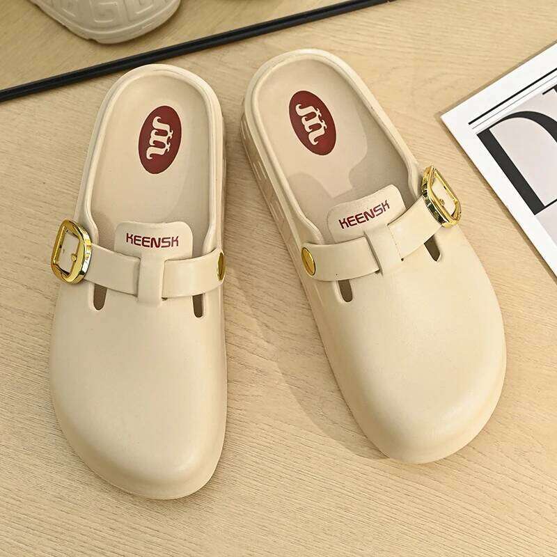 Round Toe Thick Soled Waterproof Anti Slip Rain Shoes for Women Summer Fashion Outerwear Sneakers Lazy Buns Half Slippe Sandals