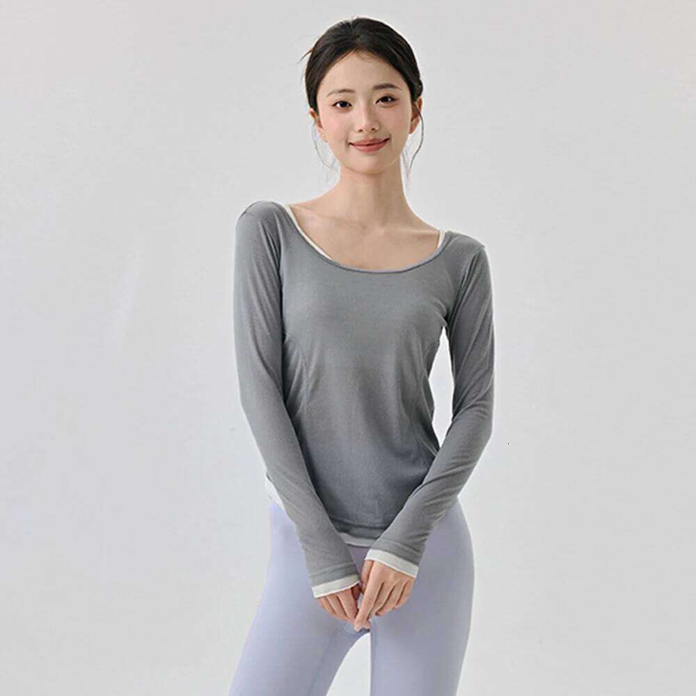 Women's Yoga Cover Up with Tie Design Long Sleeve Slim Fit Lightweight Shirt Sexy Revealing Gym Wear 26Y0224