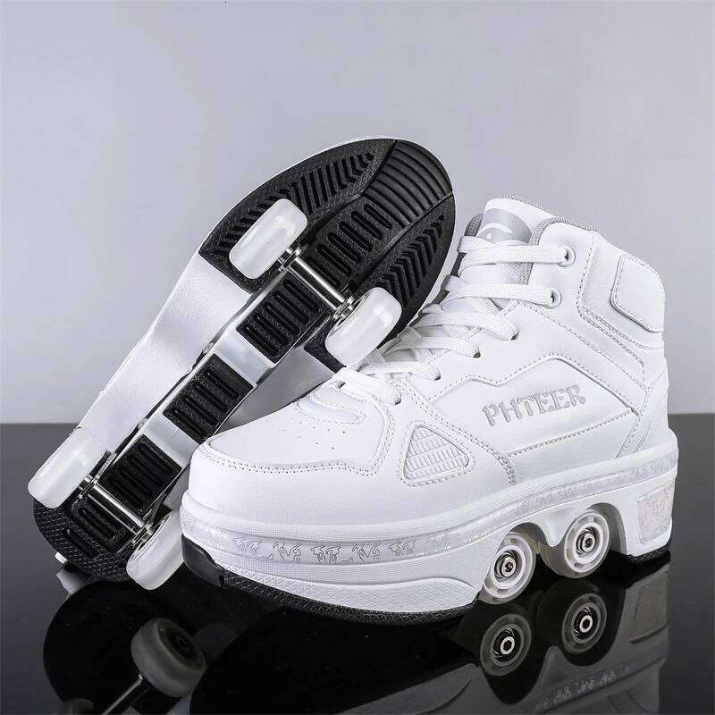 Boys Girls Rage Four Wheel Student Edition Kids Shoes with Retractable Wheels Adult Walking Skating Shoe 26W0224