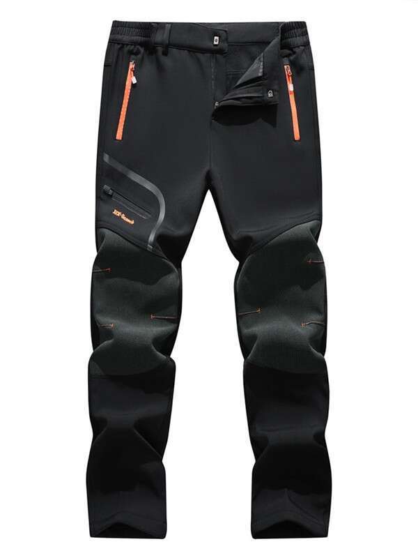 Outdoor Large Size Windproof Softshell Men, Autumn and Winter Waterproof Fleece-Lined Thickened Warm Hiking Pants for Snow Mountain Cold Protection