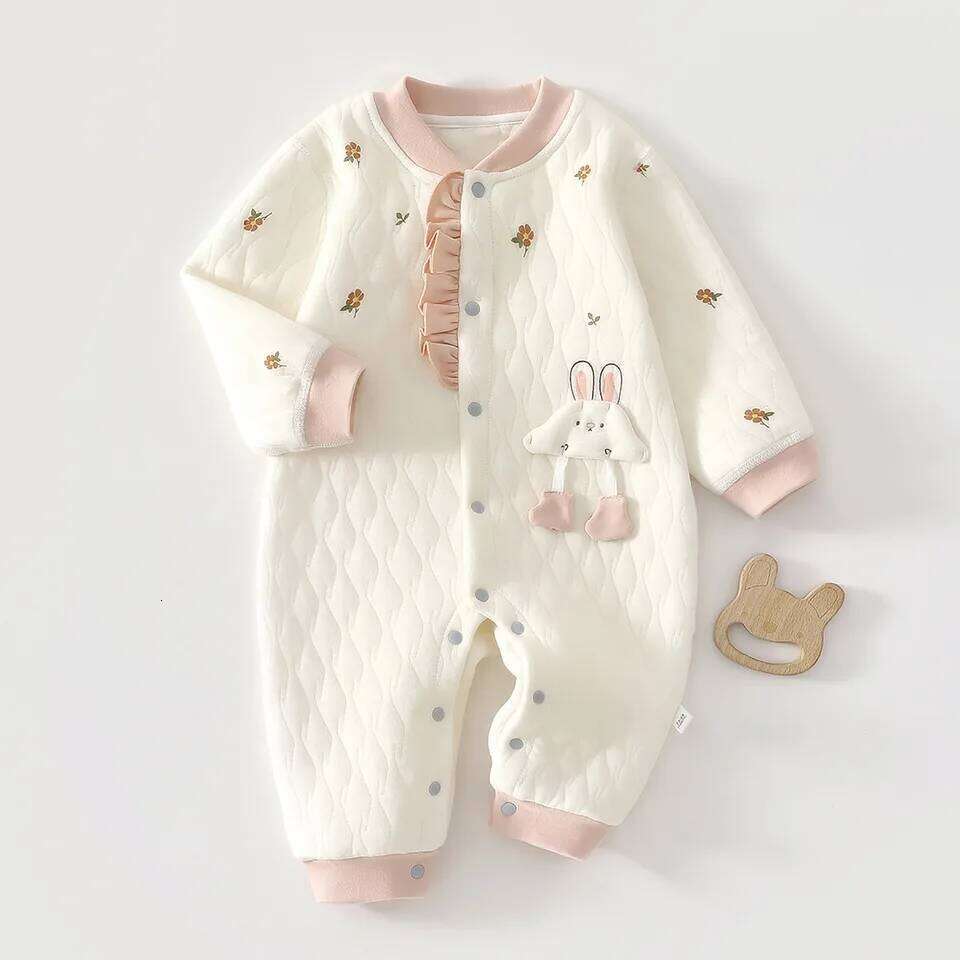 Baby Jumpsuit, Autumn Thick Cotton Jacket, Three-layer Warm Newborns 0-18 Months Crawling Clothes for Young Children 26H0224