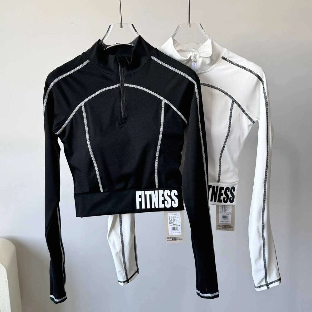 Women's High-neck Half-zip Long-sleeve Fitness Slim-fit Quick-drying Training and Sports Top with Built-in Chest Pads Yoga 26Y0224