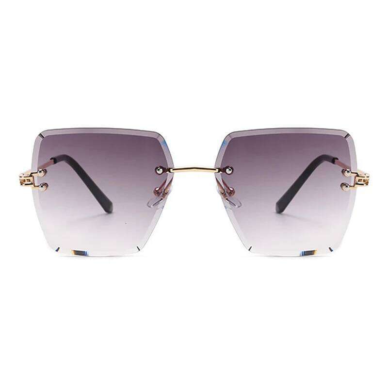 Vintage Square Sunglasses Women Brand Designer Fashion Sun Glasses Female Rimless Polygon Metal Rivet Big Frame Oculos De Sol 26W0224