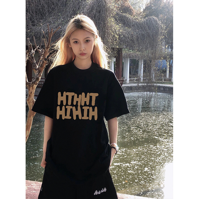 Women's American Style Short Sleeve T-Shirt Summer Oversize Loose Casual Couple Matching Versatile Tops
