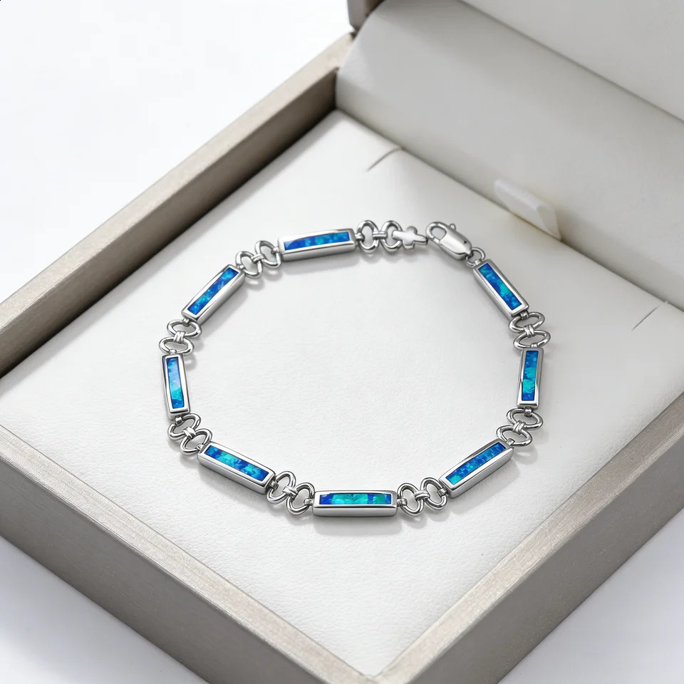 Real Silver Color Bracelets Blue Opal Fine Jewelry Trendy Women Friendship Charms Bracelets Gift for Women 260208