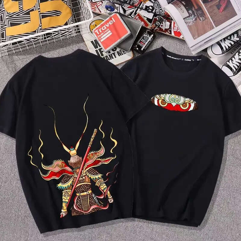 Men's T-shirt New Chinese Style Monkey King Lion Dance Combining Traditional Mythology And Lion Dance Elements Double-sided Print Enhances Recogn