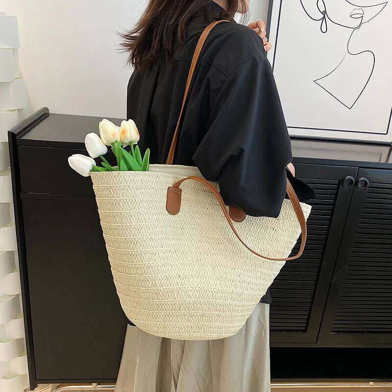 Women's Large Capacity Shoulder Summer Woven Basket Handbag Fashion Female Luxury Beach Bag Bali Shopper Tote Z260224