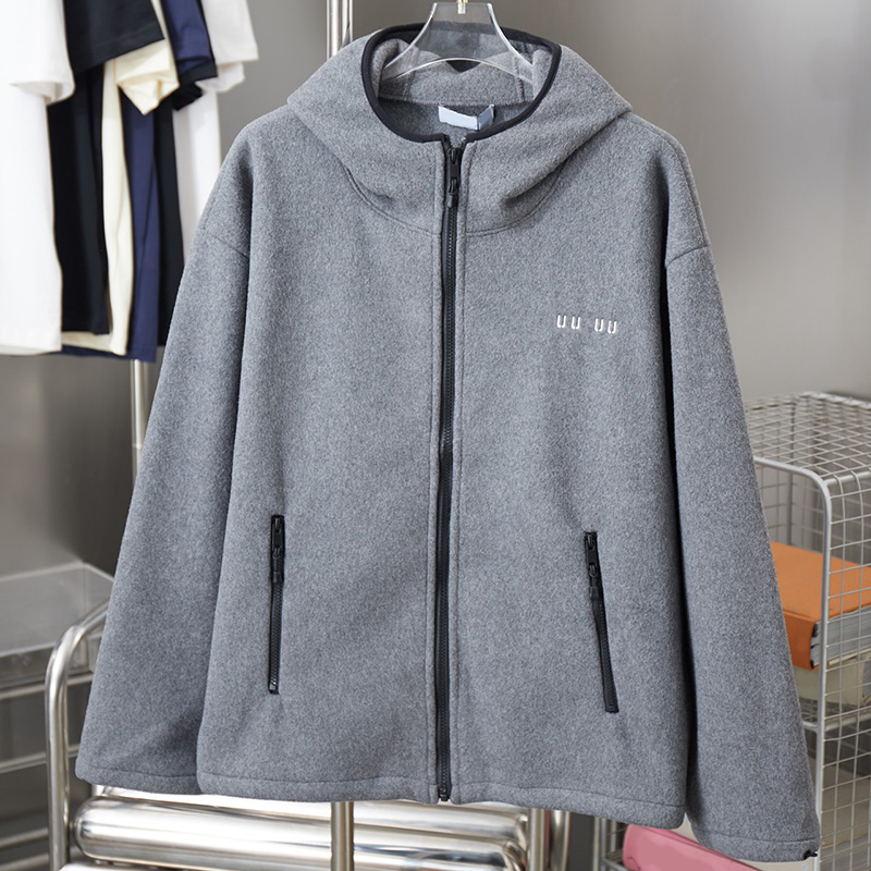 Designer Women Hooded Fleece Jacket Luxury Embroidered Letter Zipper Up Coat Brand Autumn Spring Sporty Causal Daily Outerwear