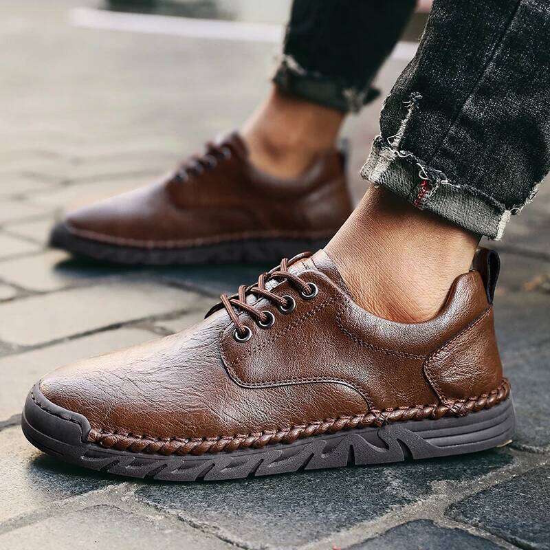 Vintage Fashion Men's Casual Handmade Leather Upper Anti-Slip Outsole Comfortable Daily Walking Shoes for Men Size 36-46