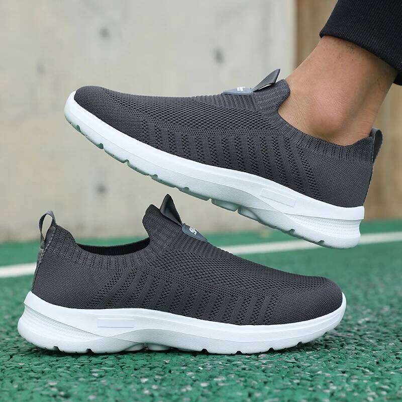 Men's Slip on Knit Comfort Breathable Mesh Flats Lightweight EVA Sole Outdoor Sport Tennis Shoes Fashion Sneakers