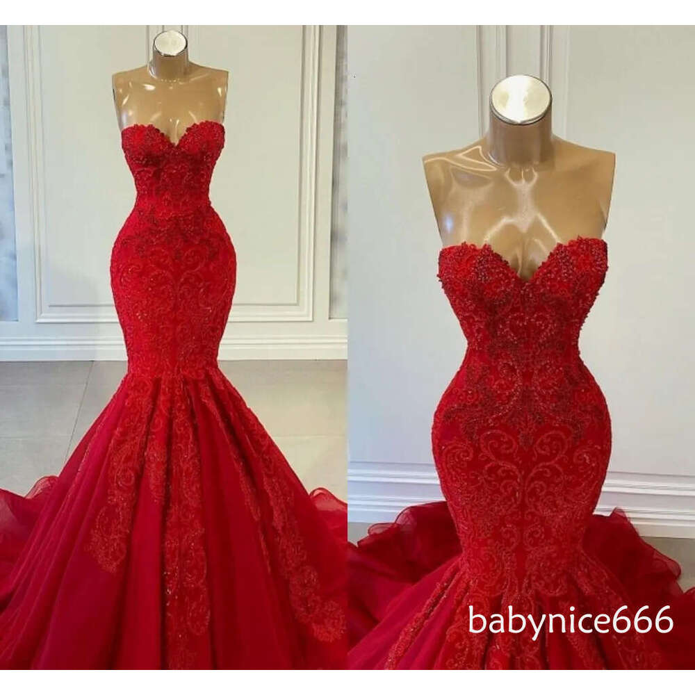 Stunning Red Mermaid Prom Dresses Sexy Sweetheart Backless Appliques Beads Long Evening Party Gowns Vestidos de bal BC14408