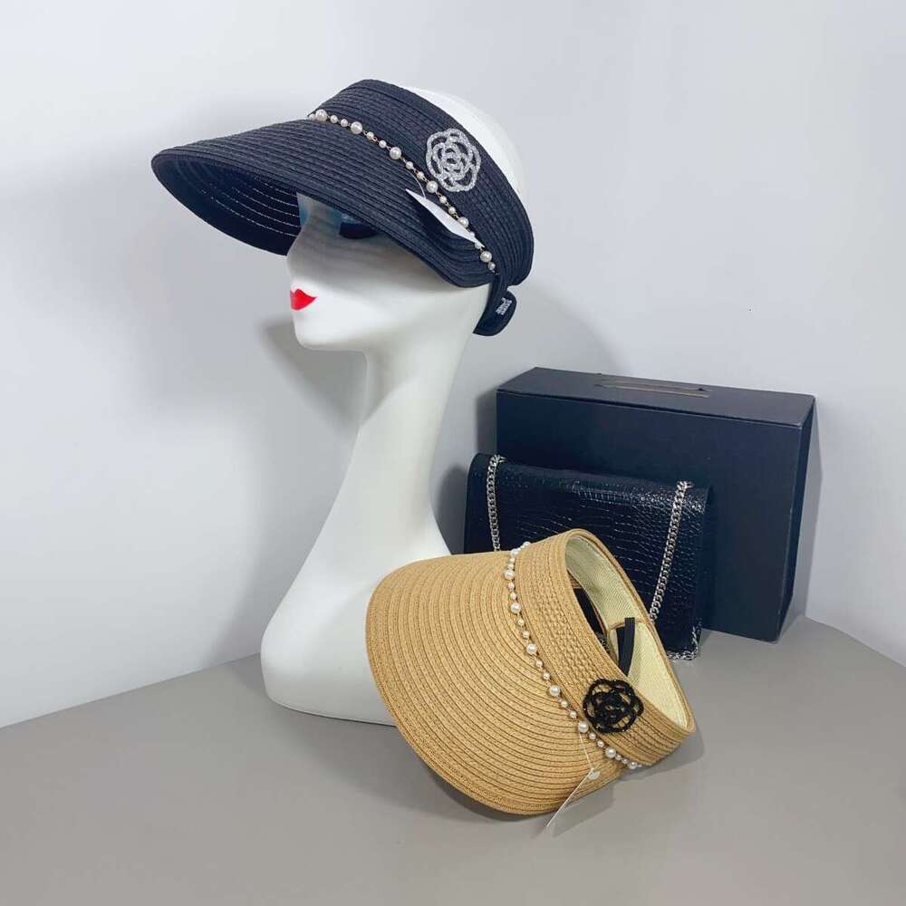Pearl-embroidered straw sun hat Women's fashionable style Sun protection Suitable for water sports and pool parties