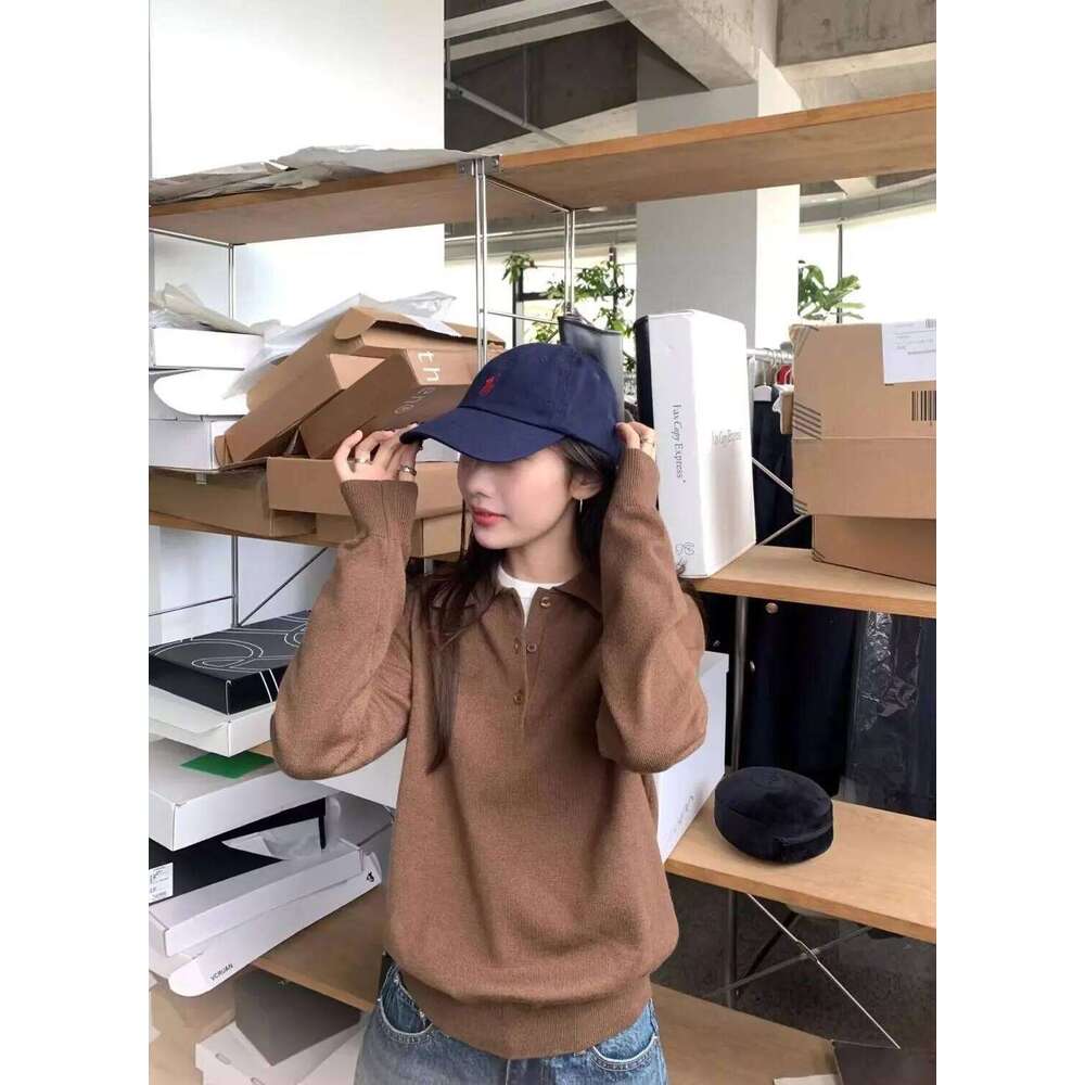 Korean Youthful Embroidered Polo Collar Knit Top Women Lazy Style Versatile Loose Fit Lapel Long Sleeve Casual Pullover 26W0224
