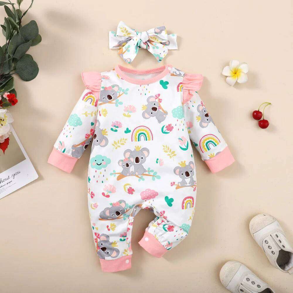 0-12 Months Newborn Baby Clothes Long Sleeves Cute Bodysuit with Headband 2PCS Infant Romper Toddler Girl Jumpsuit 26Y0224