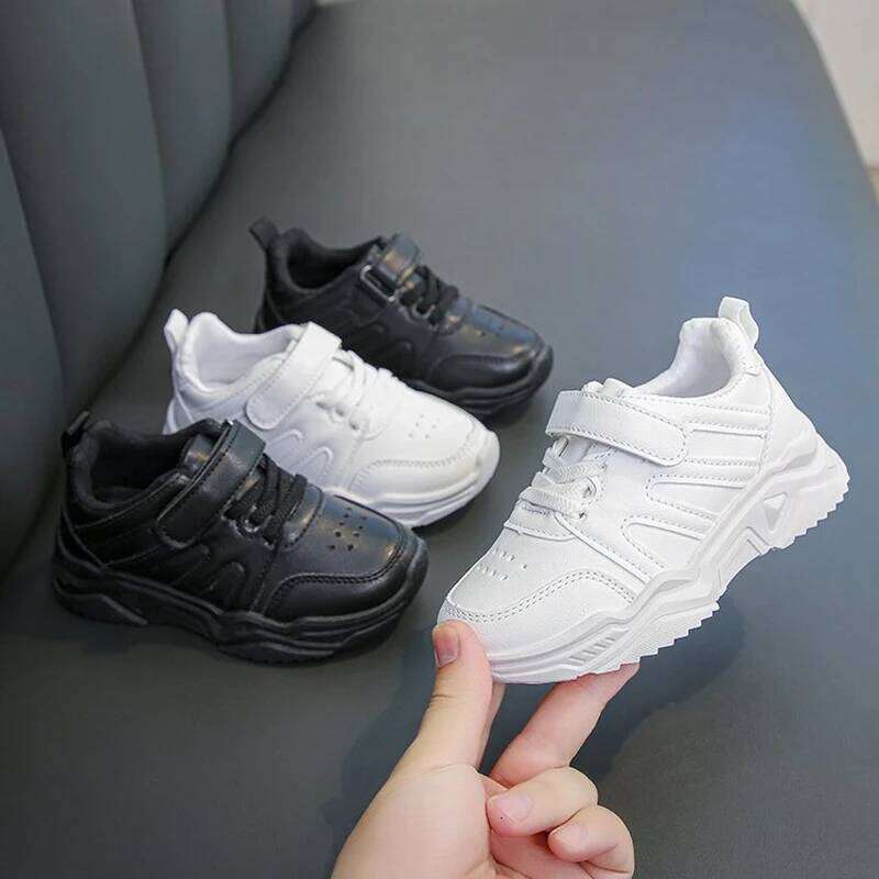 All White Girls Running Casual PU Kids Boy tenis Shoes Comfortable Soft Bottom 2025 Spring Autumn Children Sneakers I07105 26W0224