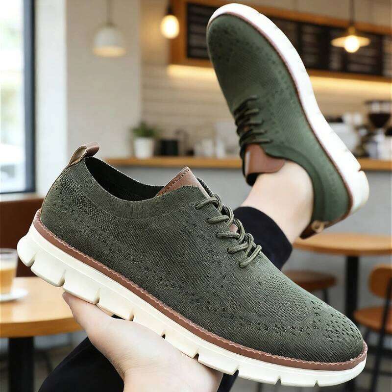 Classic Men Casual Breathable Brogue Flats Cushioning Color Blocking Design Dress Shoes VErsatile Business Light Sneakers