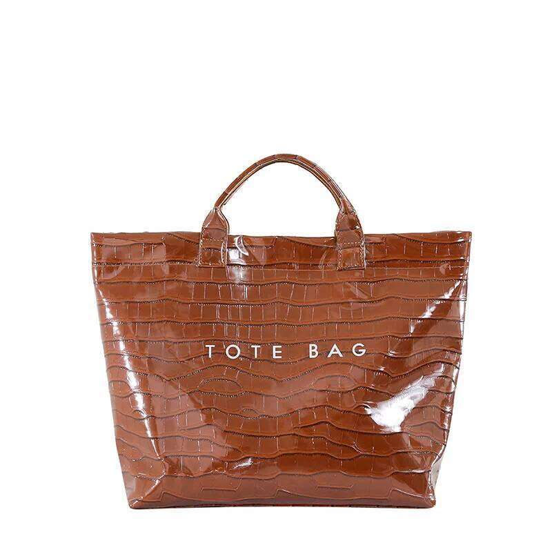 Crocodile Texture Tote Bag Pvc Kraft Paper Large Capacity Luxury Handbag Women Casual Shopping Letters Top Handle Hand Bags Z260224