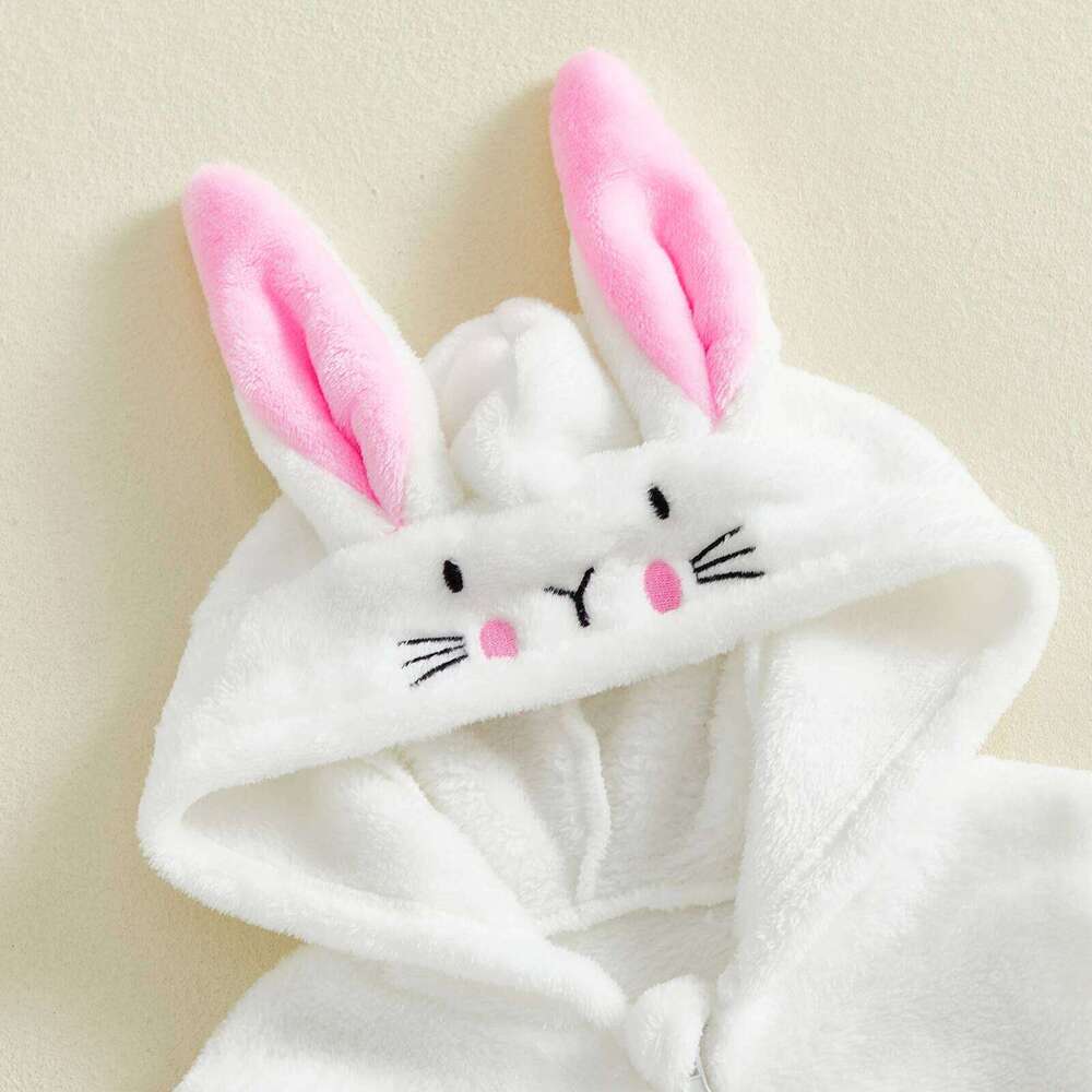 Infant Girl Boy Easter Rompers Long Sleeve Hooded Spring Full Zipper Fleece Rabbit Jumpsuit 26H0224