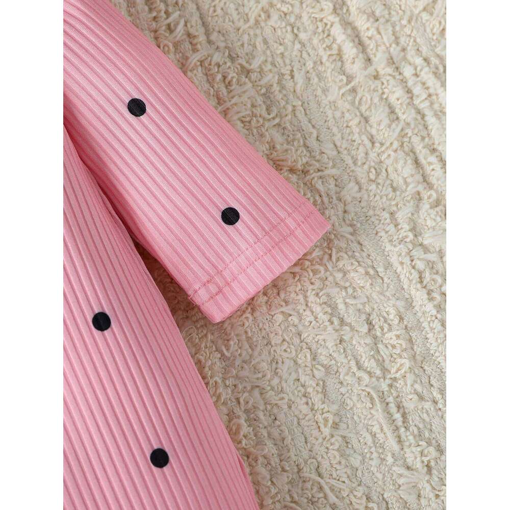 2Pcs Baby Girl Romper Jumpsuit Autumn Ribbed Ruffle Long Sleeve Heart Print Bodysuit Newborn Infant Girls Cute Daily Clothes 26H0224