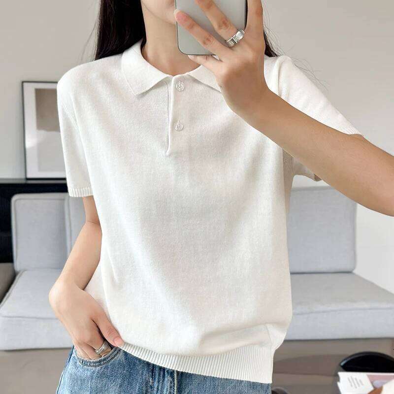 WinvyNee Summer Women's Clothing Cotton T-shirt Short Sleeve Polo Collar Clothes Solid Casual Pullover Female Tops A1002029 26W0224