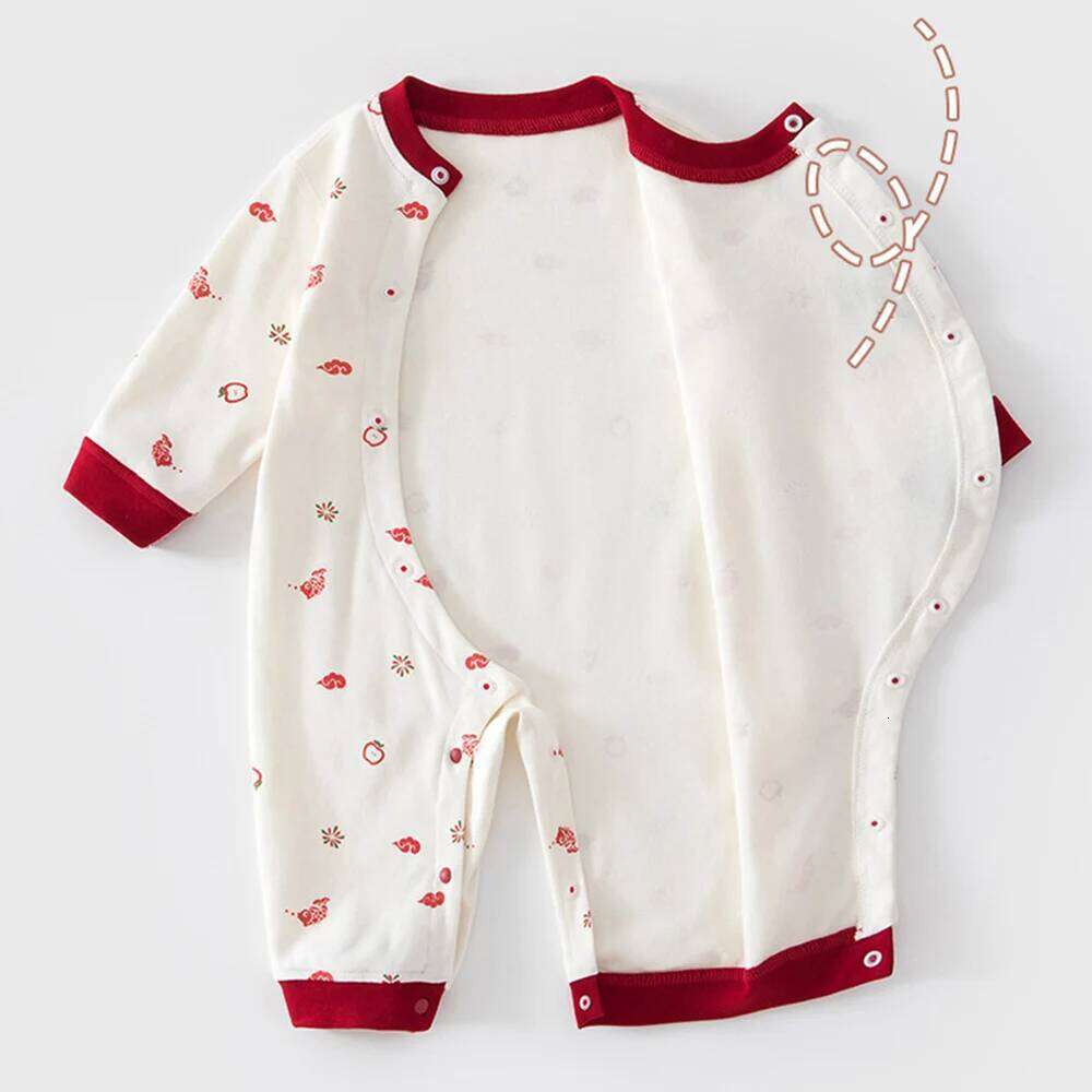 Girl Chinese New Year Romper Long Sleeve 100% Cotton Spring Autumn Infant Clothes Unisex Baby Boy Jumpsuits 26H0224