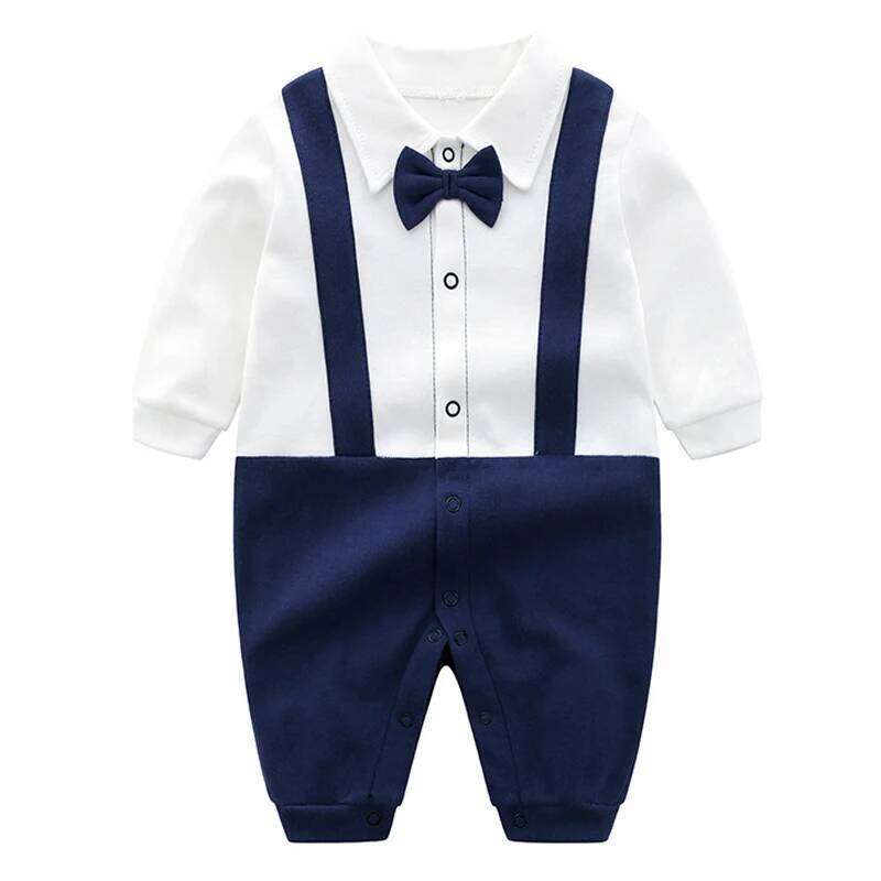 New Baby Boys 100% Cotton Formal Romper Clothes Toddler Kids Gentleman Outfit One-Piece Clothing Handsome Jumpsuit Party Suit 26H0224